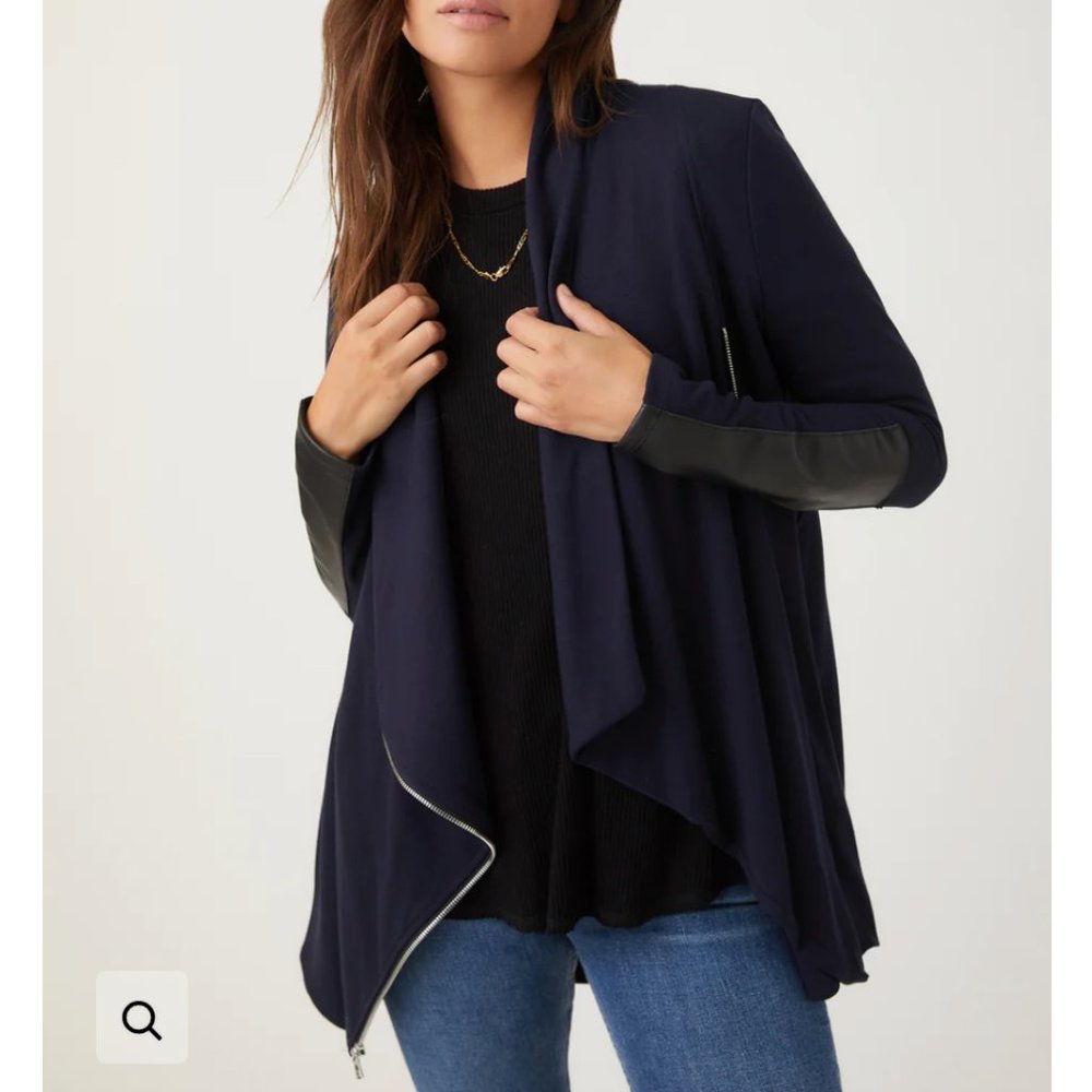 Fifteen Twenty Navy Blue Drape Leather Patch Jacket Size Large